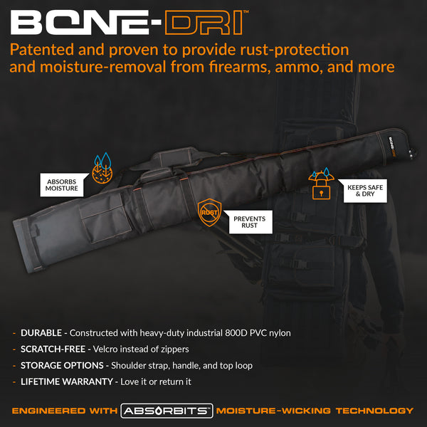 BONE-DRI, BONE DRI, Shotgun Sleeve, Soft Shotgun Sleeve, Soft Shotgun Case, Shotgun Case, Absorbits, Absorbs Moisture, Prevents Rust